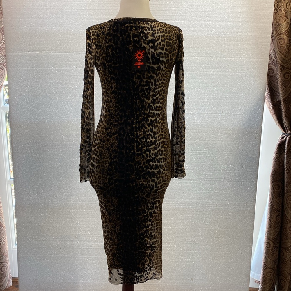 Jean Paul Gaultier Leopard-Print Long Sleeve Dress in Brown and Black - Picture 7 of 11